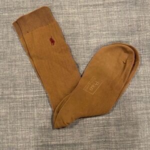 Polo Ralph Lauren Men Brown Ribbed Crew Socks Pony Logo